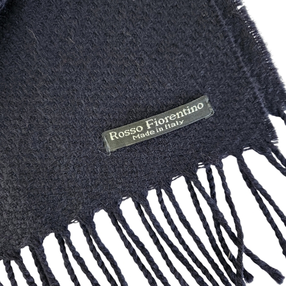 ROSSO FIORENTINO Navy Blue 100% Wool Fringe Scarf - Picture 2 of 6